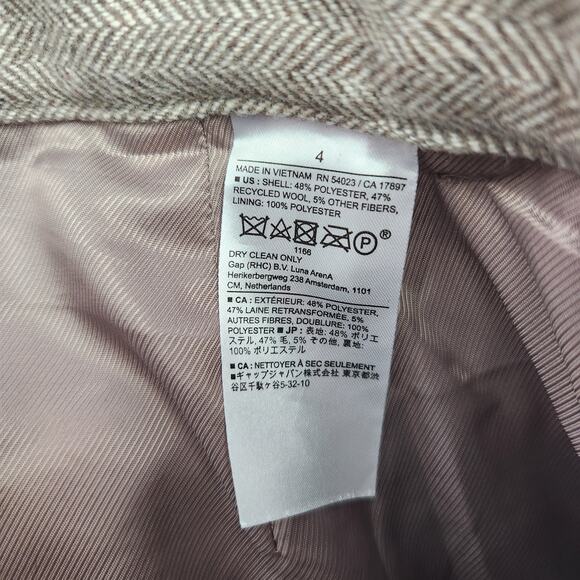 Banana Republic High Rise Straight Leg Beige Herringbone Wool Blend Trouser Pant - Picture 13 of 14